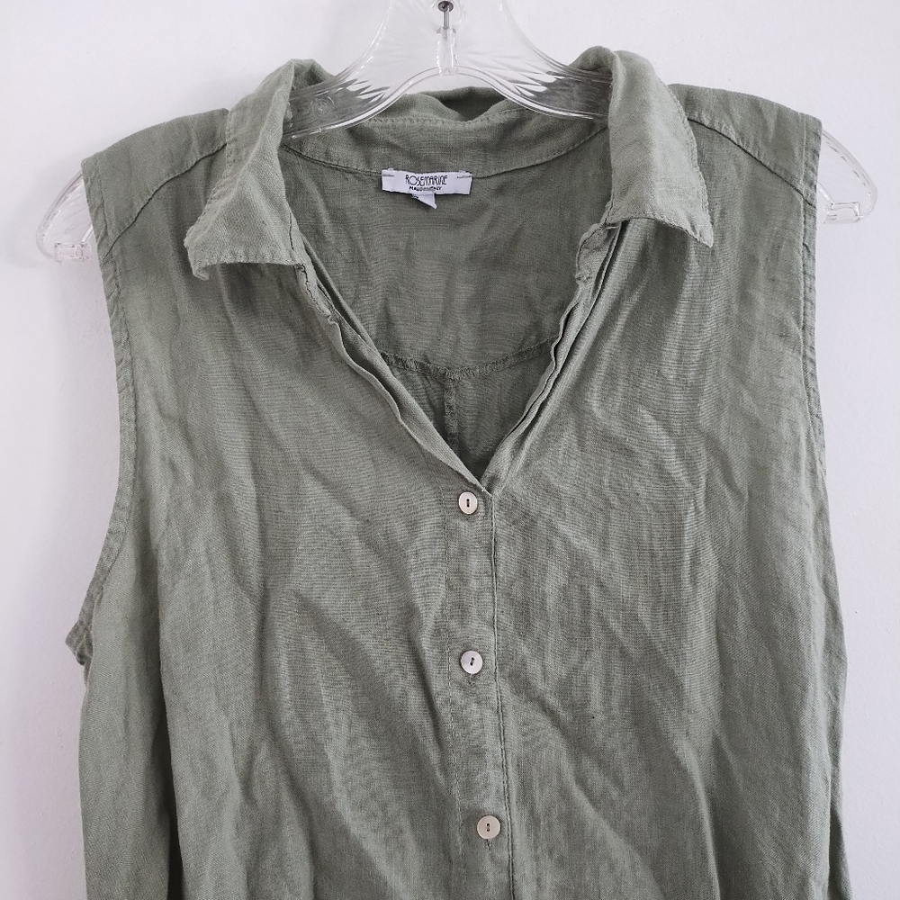 Rosemarine Italy 100% Linen Green Side Pockets Dress M - Picture 2 of 6